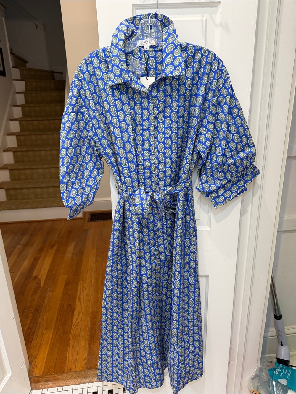 Blue Paisley Belted Shirt Dress Avara NWT